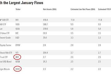 贝莱德IBIT与富达FBTC跻身1月ETF资金流入额前十名